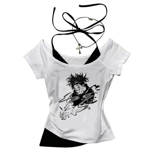 Choso Crop Top Harajuku Grunge Cute Coquette Y2K 2000S Corset Vintage Woman T-Shirt