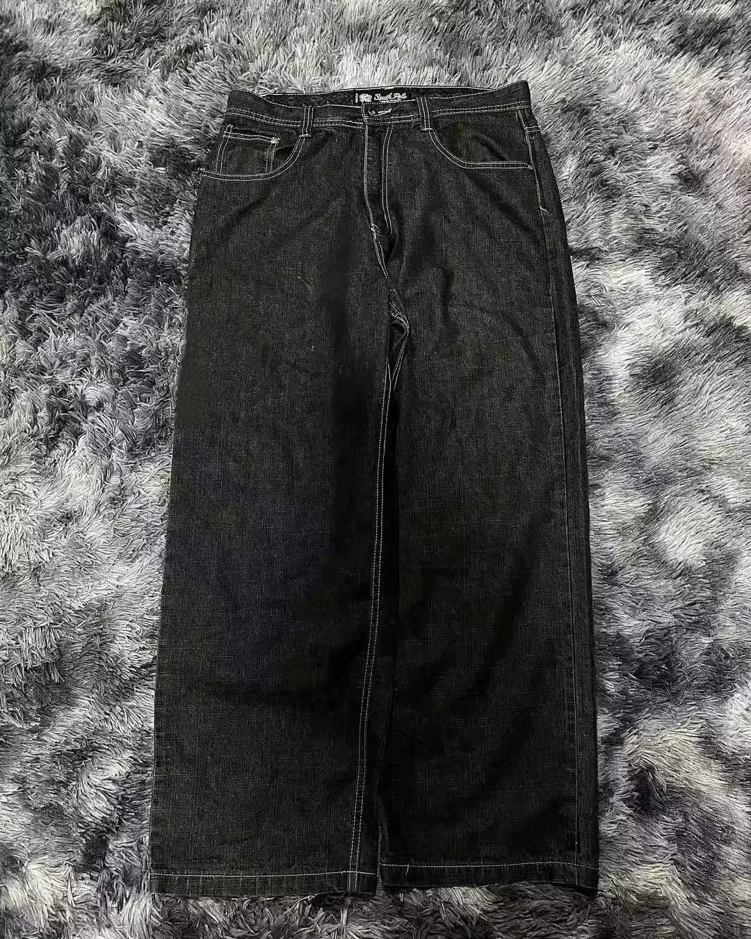 American Y2K Street Trend Letter Embroidered Loose Jeans Men Harajuku New Hip Hop Oversized Wide-Leg Pants Unisex Mopping Jeans