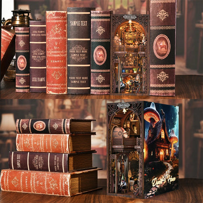 DIY Book Nook Kit Fairy Tale Miniature Wooden Dollhouse with Light Bookshelf Insert 3D Puzzle Decor for Gift Owl Bookstore