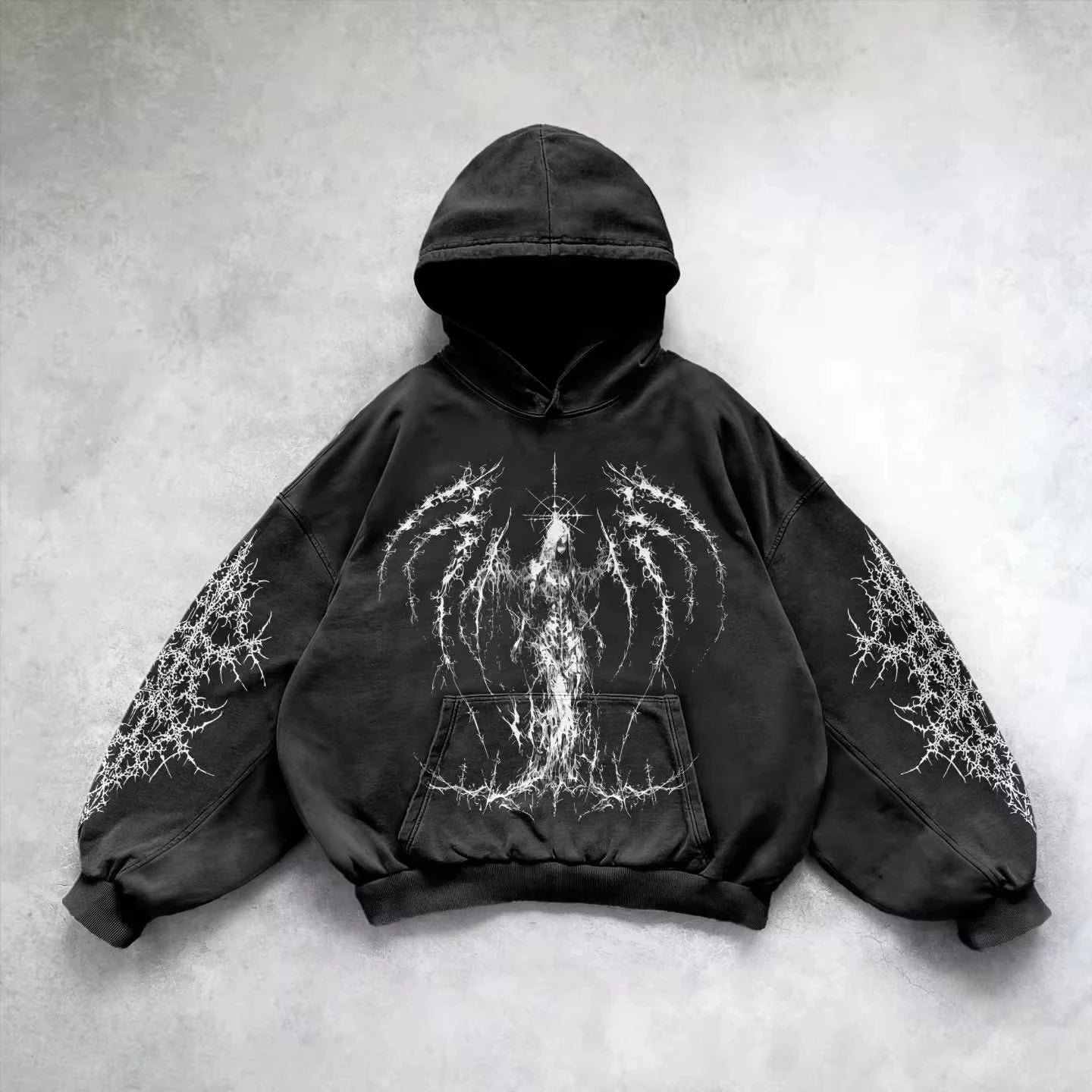 Retro Gothic Graphic Print Hip Hop Hoodie for Men Y2K Grunge Punk Casual Loose Pullover Women Streetwear Sweatshirt Hoodies