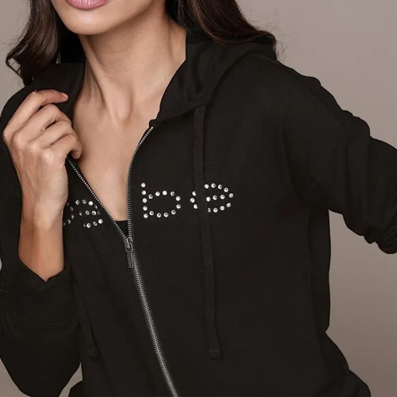 2000S Gothic Jacket Y2K Bling Rhinestone Graphic Zip up Hoodies Streetwear Punk Grunge Long Sleeve Crop Tops Vintage Sweatshirt