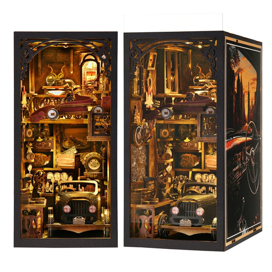 Model Car Vintage Classic Car Wooden Creative DIY 3D Puzzle Book Nook Kit Science Experiment Education Children'S Toys Bookshelf
