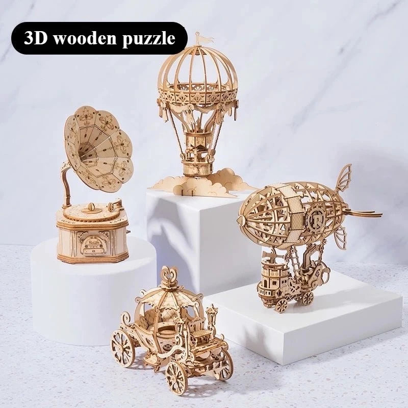 3D Hot Air Balloon Wooden Puzzle New Wooden 3D Stereoscopic Panel Insect Series Large 2-Piece Handmade Model Gift Enlightenment