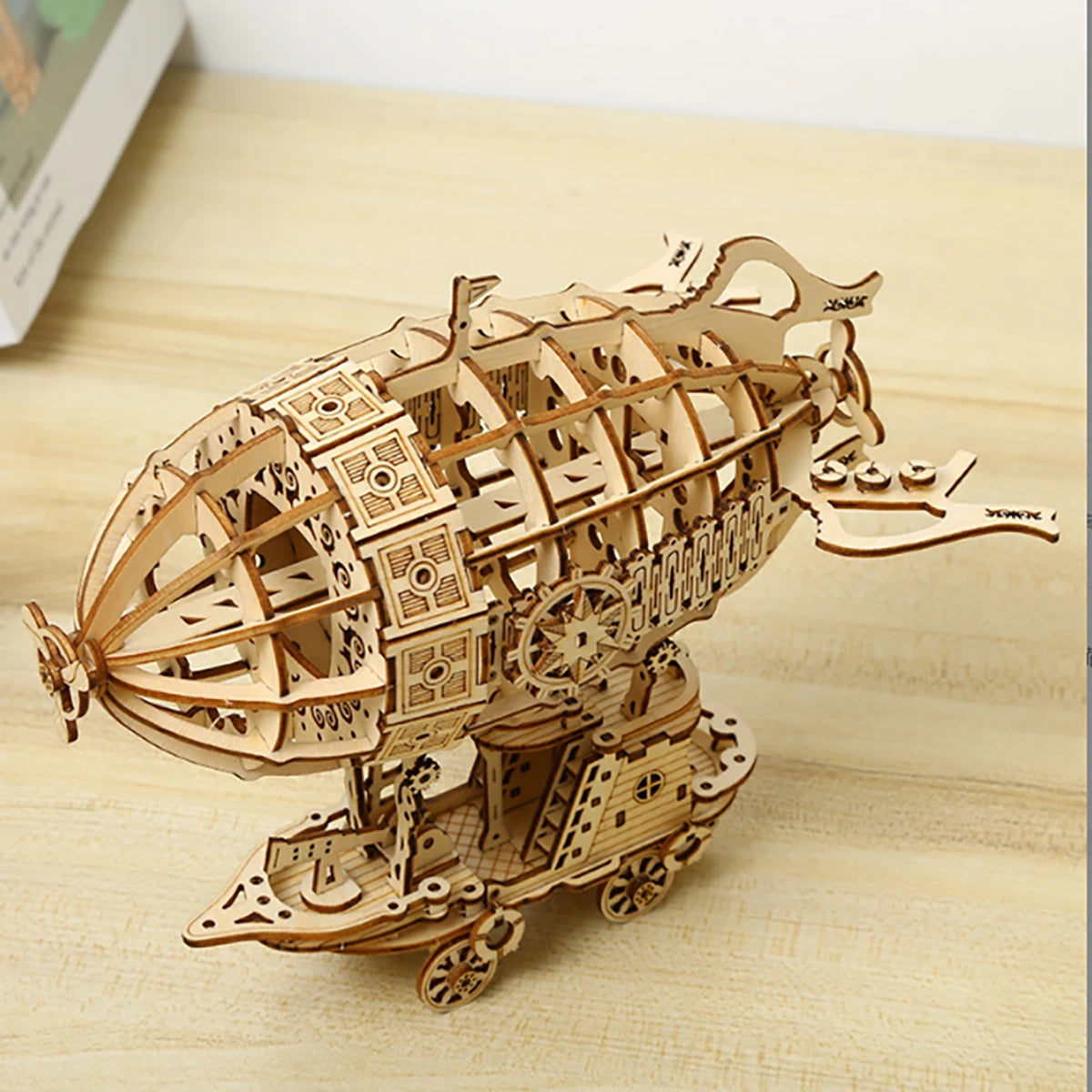 Airship 3D Car Wooden Puzzle Scale Model,Diy Model Kit, Handcraft Gift,Home Decoration,Mechanical Model Kit, Building Toy