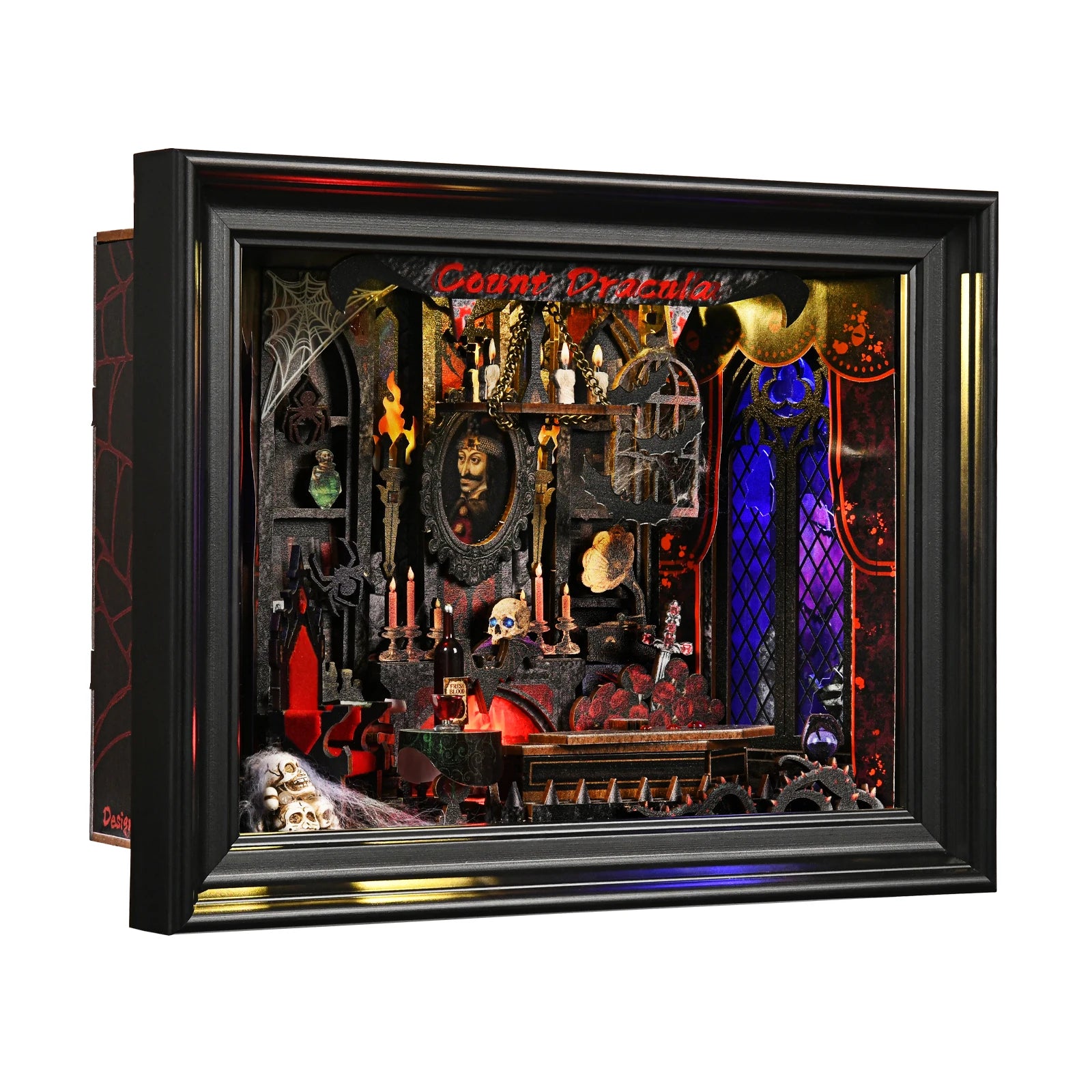 Book Nook Kit Vampire DIY Wooden Puzzle Dracula Gothic Style Halloween Bookshelf Dollhouse Model Bookend Building Home Dec
