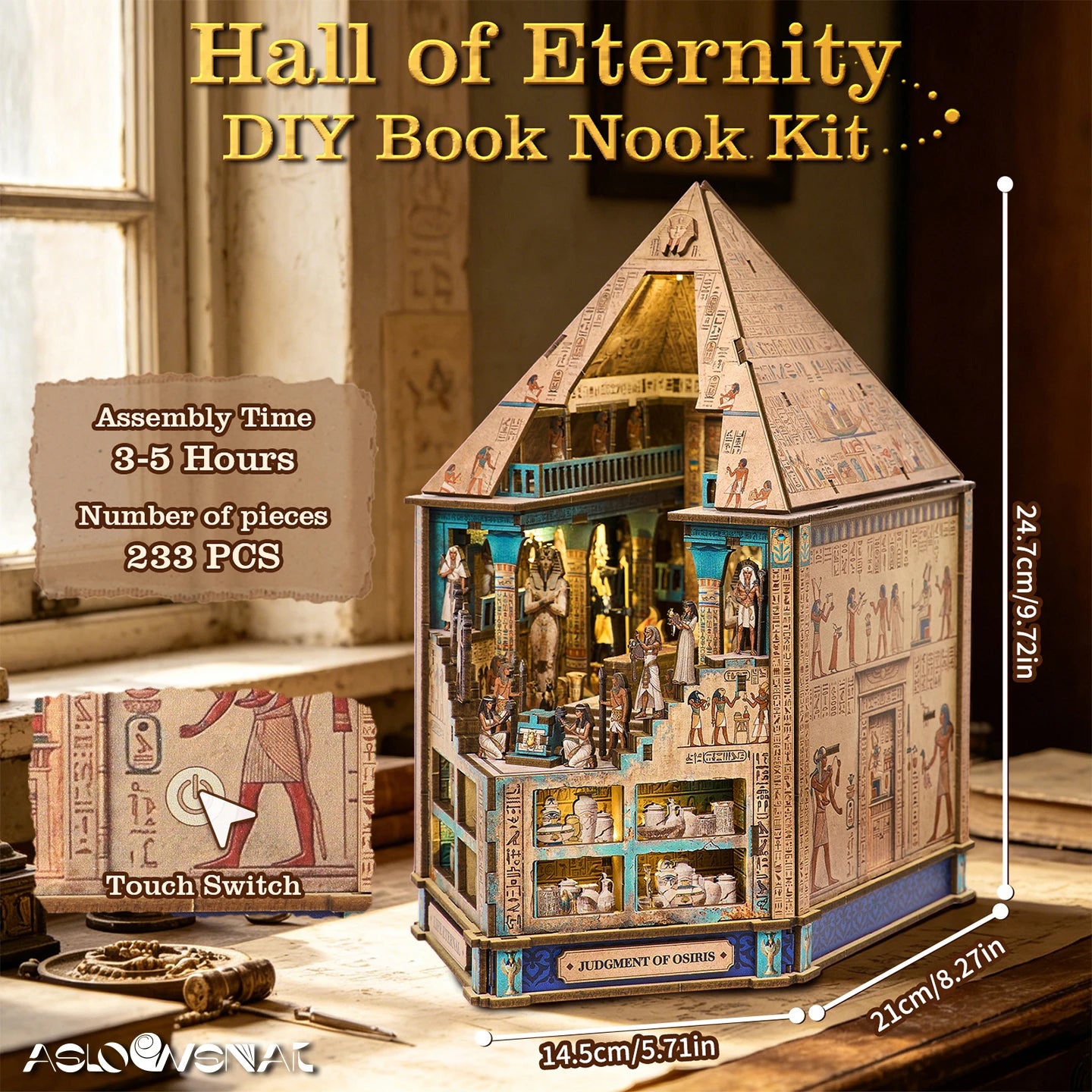 Book Nook Kit 3D Wooden Puzzle Egyptian Pharaoh Mummydiy Miniature Dollhouse Pyramid Model Building Home Decoration Gifts