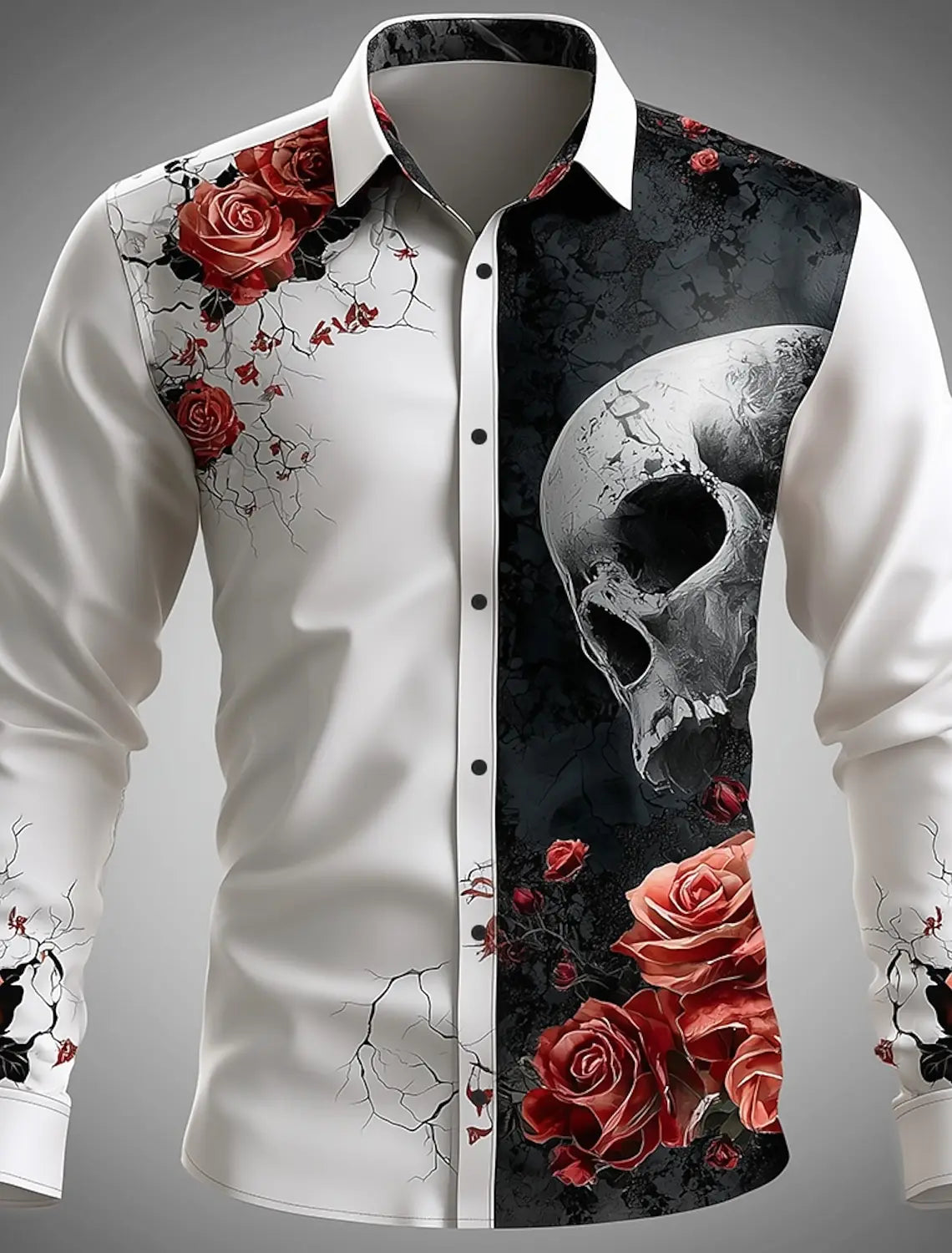 Men'S Skeleton Rose Skulls Shirt Button up Shirt Long Sleeve Dark Gothic Style Streetwear Turndown 3D Print Collared Shirts