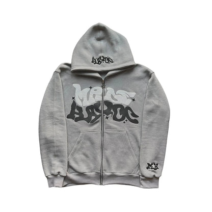 Hooded Zipper Hoodie with Retro American-Style Letters, Unisex, Suitable for Pairing with a Millennial-Style Jacket