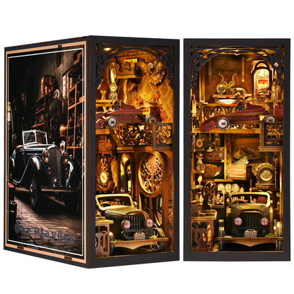 Model Car Vintage Classic Car Wooden Creative DIY 3D Puzzle Book Nook Kit Science Experiment Education Children'S Toys Bookshelf