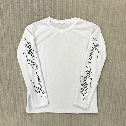 Spring American Retro Y2K Long Sleeve T-Shirt Casual round Neck Lightweight Breathable Top Letter Print Streetwear