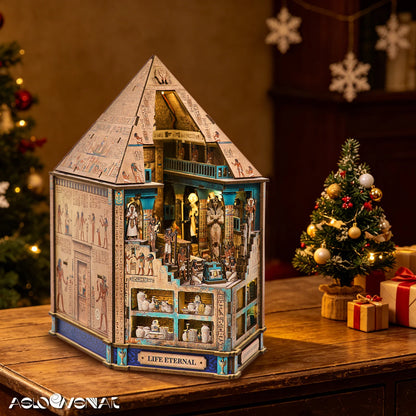 Book Nook Kit 3D Wooden Puzzle Egyptian Pharaoh Mummydiy Miniature Dollhouse Pyramid Model Building Home Decoration Gifts