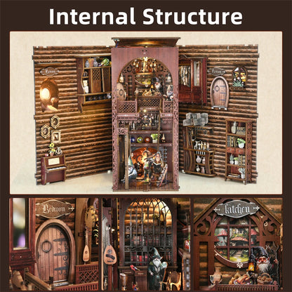 DIY Book Nook Kit Fairy Tale Miniature Wooden Dollhouse with Light Bookshelf Insert 3D Puzzle Decor for Gift Owl Bookstore