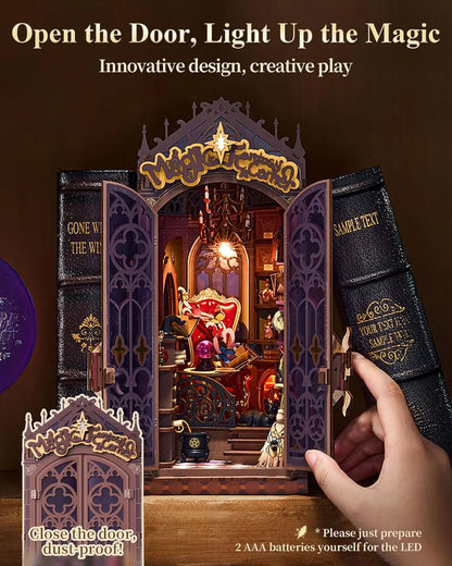 Book Nook Kits Magic Fantasy Corner DIY Booknook with Lights Miniature House Kit 3D Wooden Puzzle Bookshelf Gift