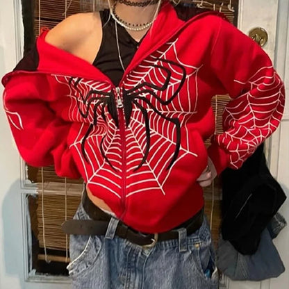 Y2K Rhinestone Skeleton Hoodies Women Gothic Black Zip up Oversized Sweatshirts Female Retro Harajuku Hooded Jackets Streetwear
