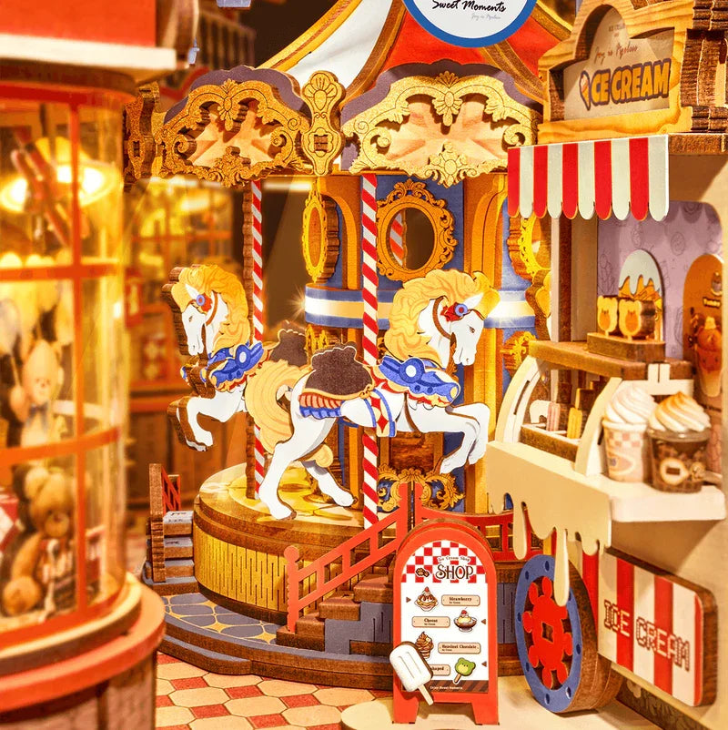 Book Nook Kit Fairytale Amusement Park DIY Miniature Kit with Lights Library of Wonders Booknook Model Kits for Adults