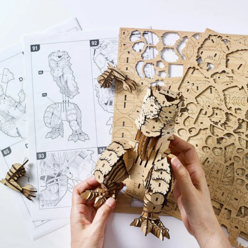 3D Wooden Puzzle King of Monsters, DIY Wooden Blocks Assembly Kit for Adult Collectors, Creative Desktop Decoration Gift