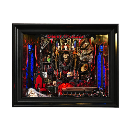 DIY Book Nook Kit Vampire Dracula Wooden Bookshop Dollhouse with Light Bookshelf Insert 3D Puzzle Decor for Gift