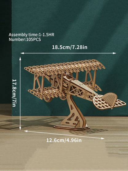 3D Wooden Puzzle Wood DIY Craft Bi-Plane Model Kits Handmade Gifts