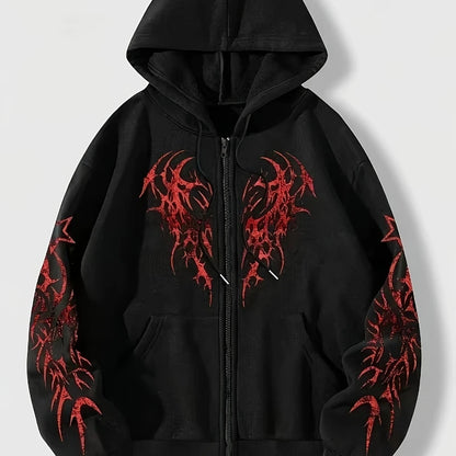 Autumn and Winter New Men'S Fashionable and Trendy Casual Hoodie Zipper Jacket Y2K Printed Pattern Casual Retro Street Style Top