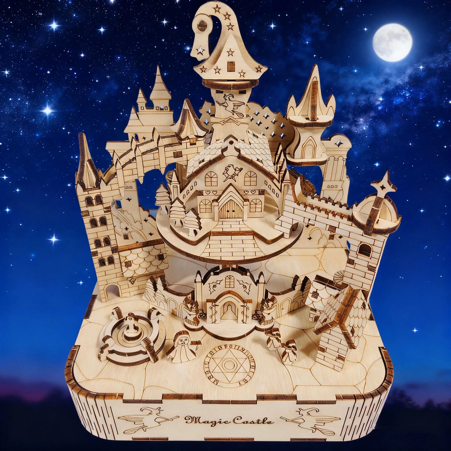 DIY 3D Wooden Magic Castle Puzzle Educational Construction Toy Creative Gift & Tabletop Decoration