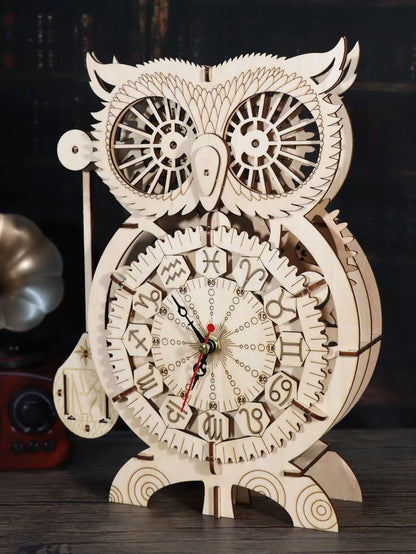 3D Wooden Puzzle Owl Clock Model Kits to Build Wooden Construction Handmade Craft Unique Christmas Gift