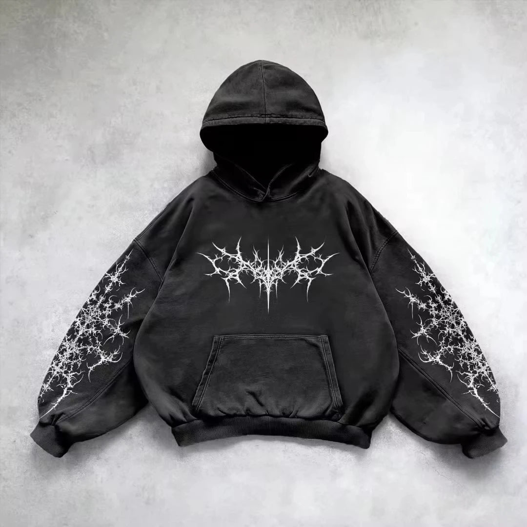Retro Gothic Graphic Print Hip Hop Hoodie for Men Y2K Grunge Punk Casual Loose Pullover Women Streetwear Sweatshirt Hoodies