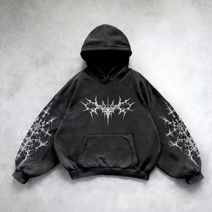 Retro Gothic Graphic Print Hip Hop Hoodie for Men Y2K Grunge Punk Casual Loose Pullover Women Streetwear Sweatshirt Hoodies