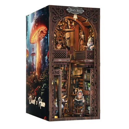 DIY Book Nook Kit Fairy Tale Miniature Wooden Dollhouse with Light Bookshelf Insert 3D Puzzle Decor for Gift Owl Bookstore