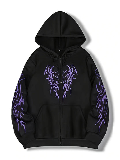 Autumn and Winter New Men'S Fashionable and Trendy Casual Hoodie Zipper Jacket Y2K Printed Pattern Casual Retro Street Style Top