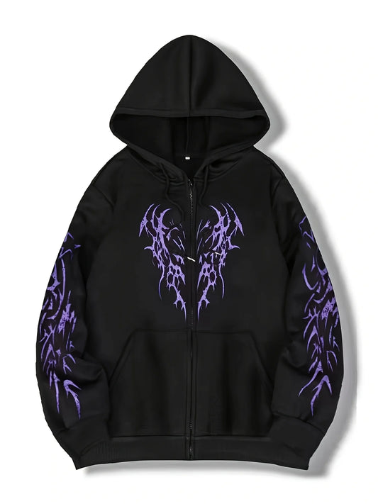 Autumn and Winter New Men'S Fashionable and Trendy Casual Hoodie Zipper Jacket Y2K Printed Pattern Casual Retro Street Style Top