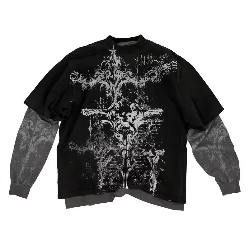 Y2K American Skull Pattern Long Sleeved T Shirt Fashion round Neck Oversized T Shirt New Mens Womens Casual Gothic Clothing Tops