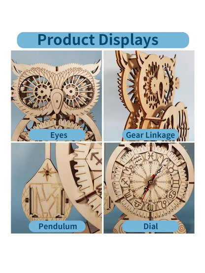 3D Wooden Puzzle Owl Clock Model Kits to Build Wooden Construction Handmade Craft Unique Christmas Gift
