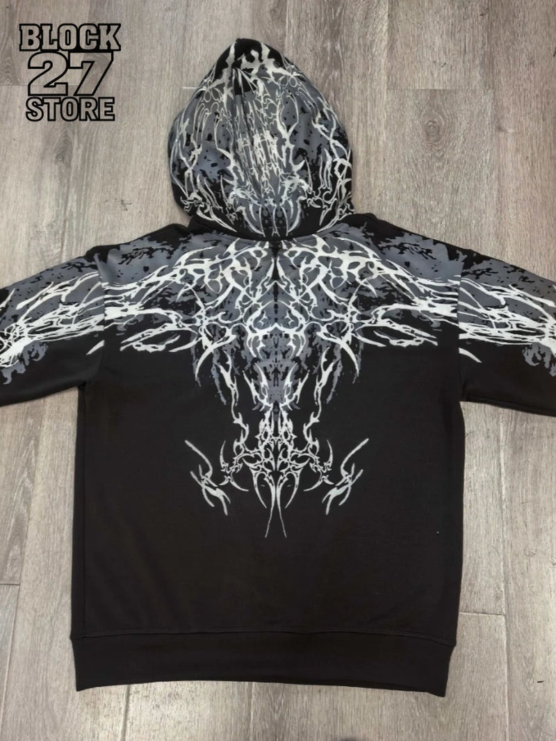 Mens Hoodie Harajuku Y2K Streetwear Lightning Graphic Print Zip up Hooded Sweatshirt Gothic Punk Loose Fit Glow Unisex Fashion