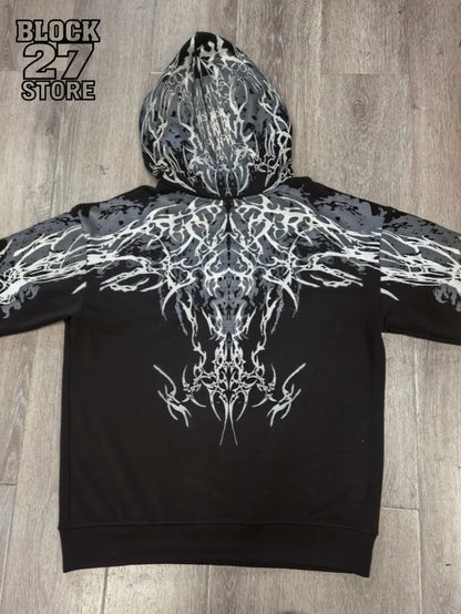 Mens Hoodie Harajuku Y2K Streetwear Lightning Graphic Print Zip up Hooded Sweatshirt Gothic Punk Loose Fit Glow Unisex Fashion