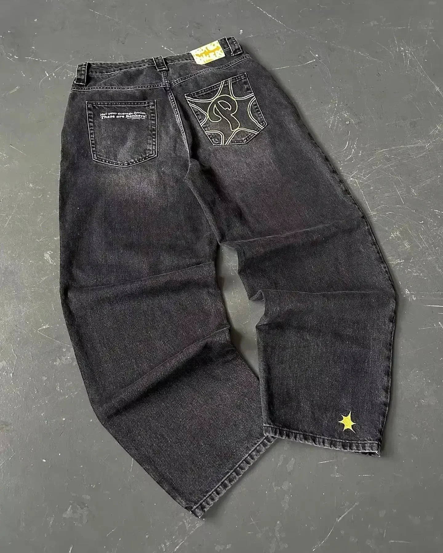 American Y2K Street Trend Letter Embroidered Loose Jeans Men Harajuku New Hip Hop Oversized Wide-Leg Pants Unisex Mopping Jeans