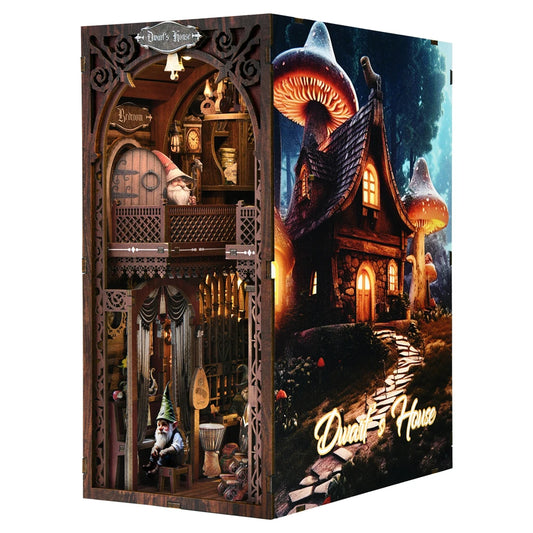 DIY Book Nook Kit Fairy Tale Miniature Wooden Dollhouse with Light Bookshelf Insert 3D Puzzle Decor for Gift Owl Bookstore