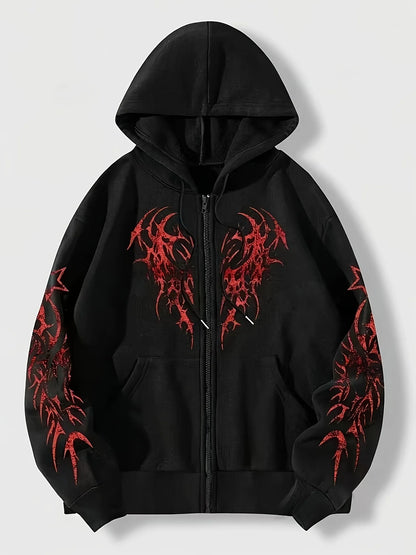 Autumn and Winter New Men'S Fashionable and Trendy Casual Hoodie Zipper Jacket Y2K Printed Pattern Casual Retro Street Style Top