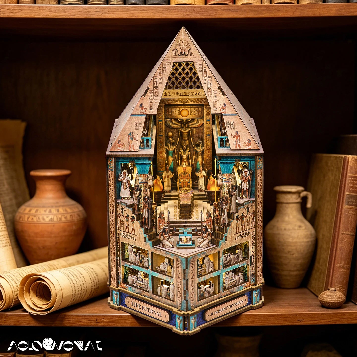 Book Nook Kit 3D Wooden Puzzle Egyptian Pharaoh Mummydiy Miniature Dollhouse Pyramid Model Building Home Decoration Gifts