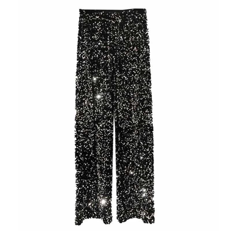The New Women'S Fashion Trendy Sparkling Gold Pants Relaxation of Tall Waist Wide-Legged Pants Women'S South Korean Style