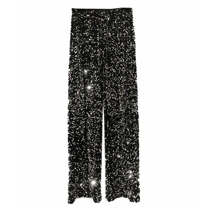 The New Women'S Fashion Trendy Sparkling Gold Pants Relaxation of Tall Waist Wide-Legged Pants Women'S South Korean Style