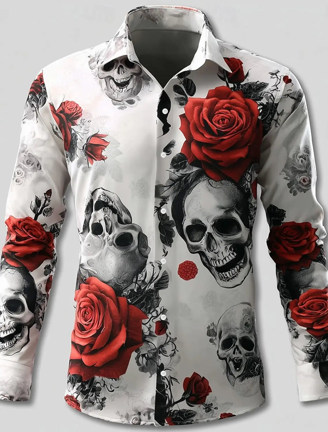 Men'S Skeleton Rose Skulls Shirt Button up Shirt Long Sleeve Dark Gothic Style Streetwear Turndown 3D Print Collared Shirts